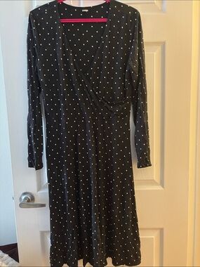 Polka Dot Midi Dress - Black with White Dots